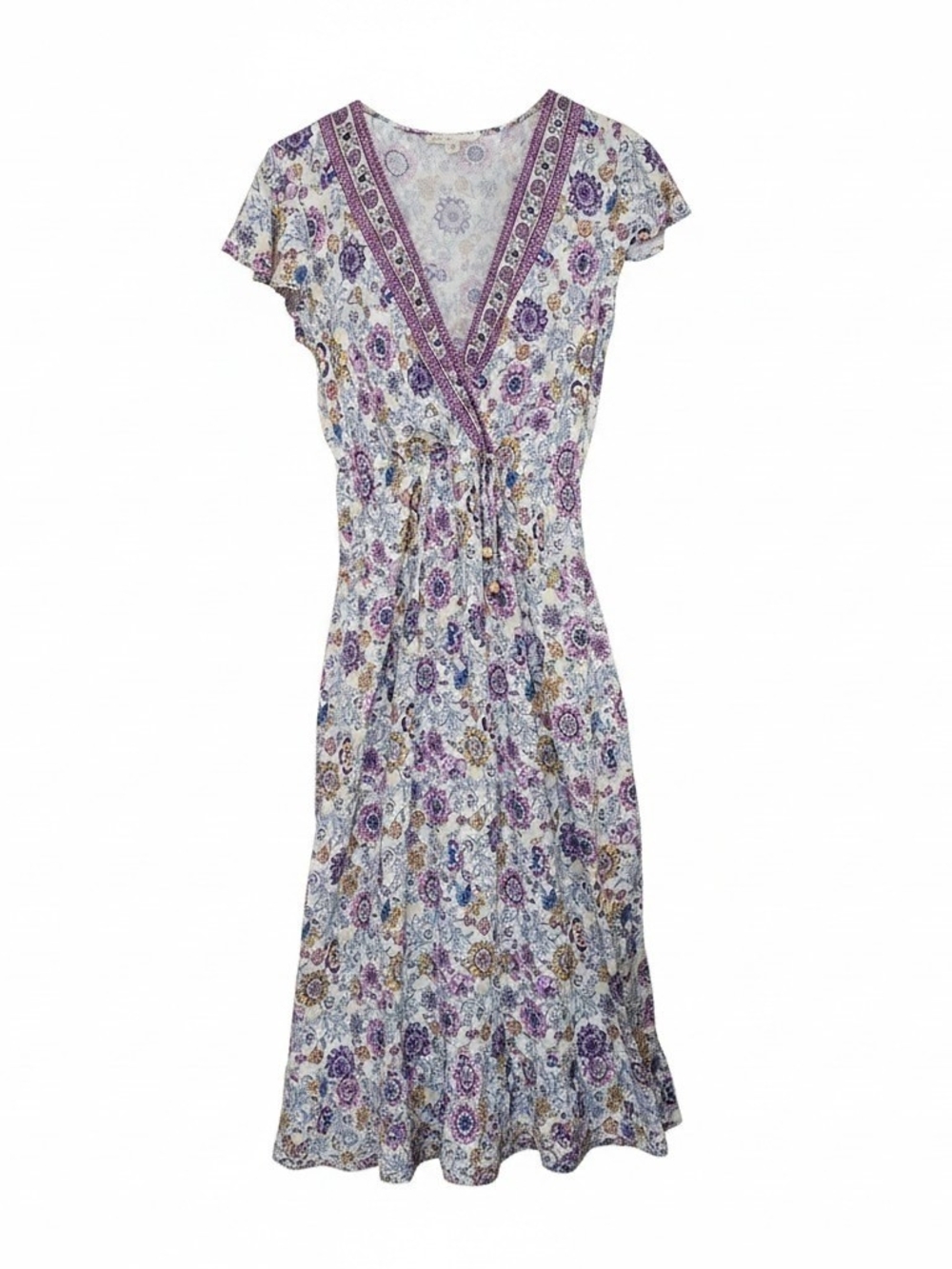 BeBop Cream Maxi Dress with Purple Floral Border